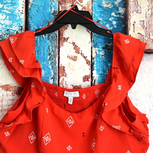 Women's Sofia Jeans Plus Double Ruffle Embroidered Top XXLARGE Red Alert NEW - Picture 3 of 11